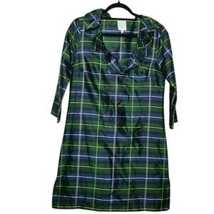 Devon Baer Plaid Silk Dress Ruffle Collar 3/4 Sleeve Women's S Preppy‎ Holiday